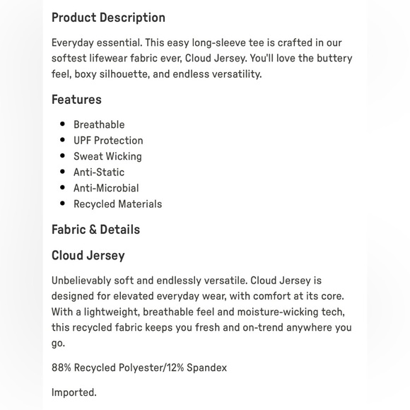 Fabletics Cloud Jersey Boxy Top | Large | Long Sleeve | NWT | Black - Picture 5 of 9